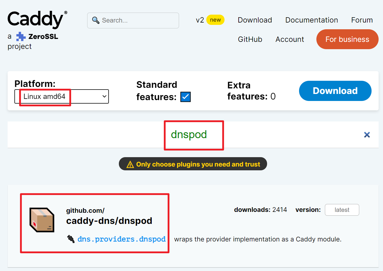 找到 Caddy dnspod