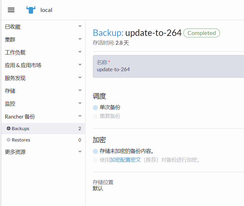 Rancher 界面 Backup 结果