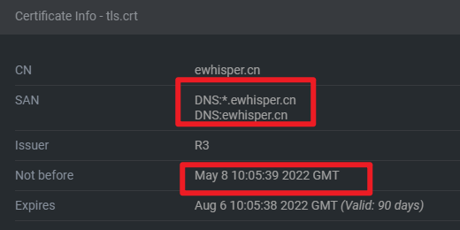 续期成功的 e-whisper.com 通配符证书