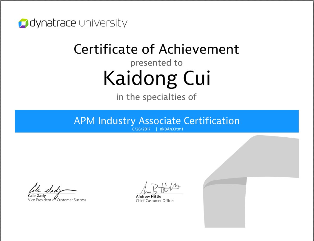 Dynatrace APM Industry Associate Certificate